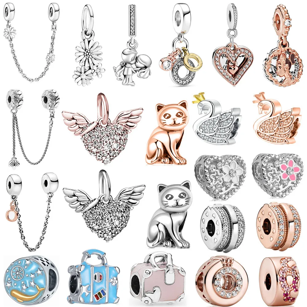

New Cute Heart Wings Suitcase Whale Bead Pendant Suitable for Original Pandora Charm Bracelet Necklace Lady DIY Jewelry Gifts