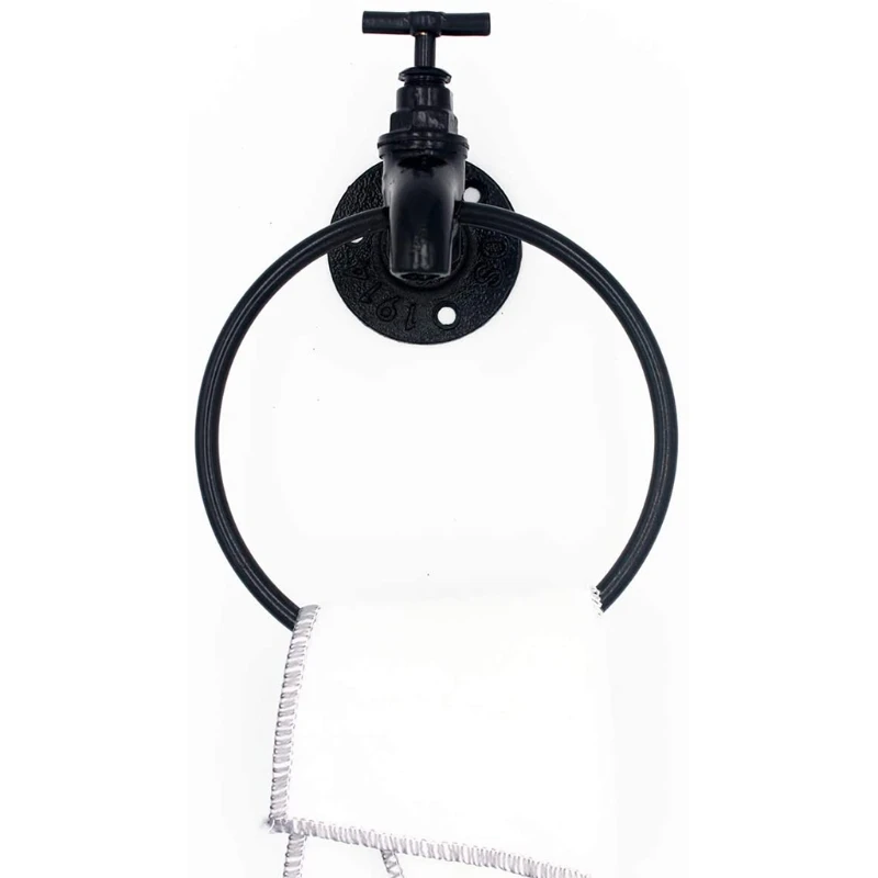 Vintage Industrial Style Towel Ring Rustic Pipe Hand Towel Holder Wall Mounted Hand Rack for Bathroom Black bathroom towel ring,bathroom towel holder
