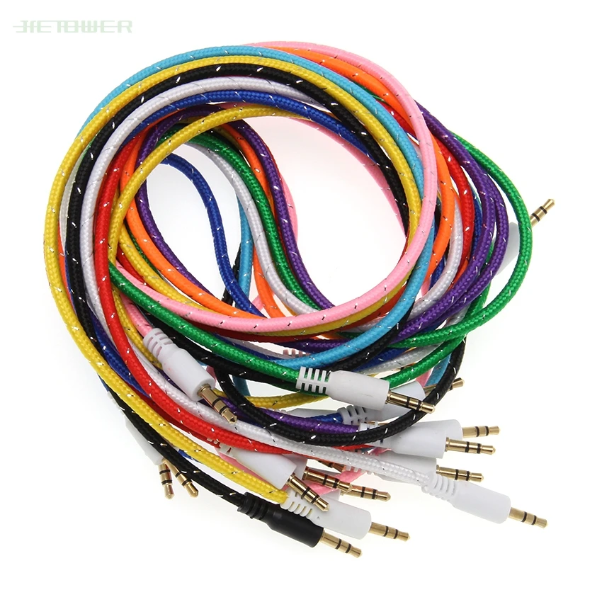 Audio Cable Gold Plated Jack 3 5 mm Male to Male Cloth Weave braid Audio Aux Cable For car Headphone for Beat Speaker 1000pcs