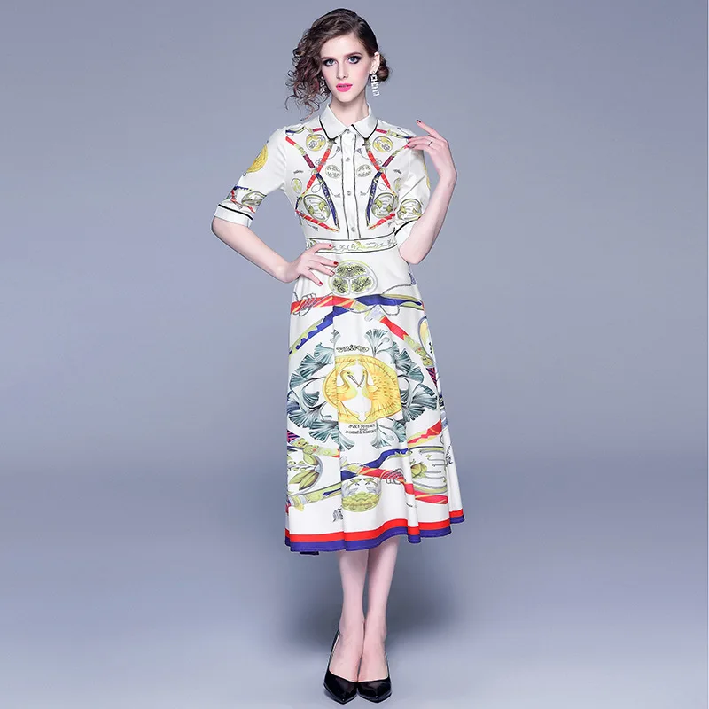 

Photo Shoot 2019 Ozhouzhan Early Autumn New Style Goddess-Style Elegant Printed Waist Hugging Debutante Big Hemline Dress