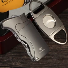 COHIBA ветрозащитный газовый 1 струйный фонарь зажигалки для сигар Металл Нержавеющая сталь резак для сигар удар Карманный Каттер для Сигар Зажигалка набор W/Gif