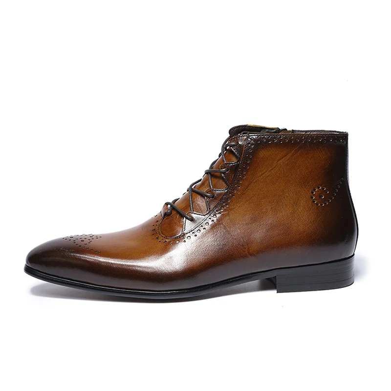 

2019 Spring Autumn Fashion Genuine Leather Ankle Boots High Top Lace Up Zipper Formal Shoes High Quality Male Zip Strap Boots