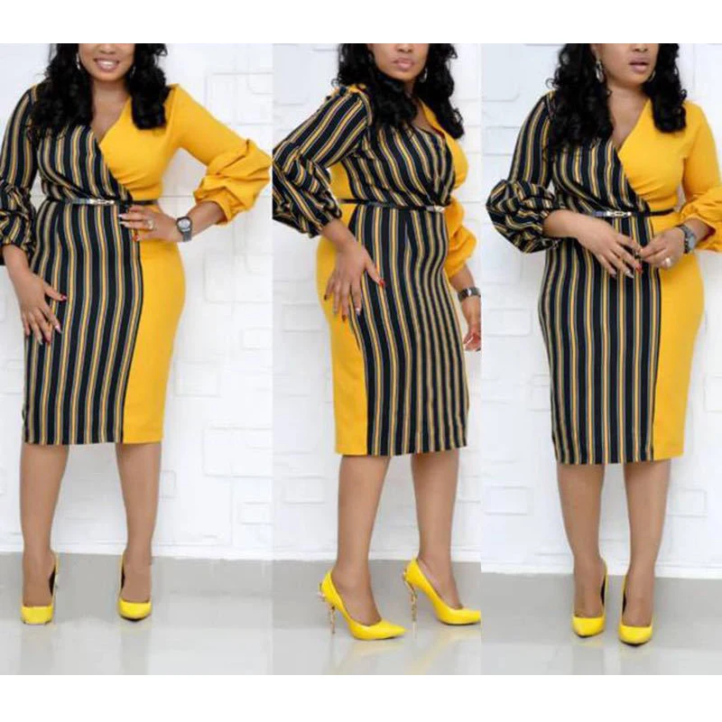 MD African Print Striped Dresses Women Plus Size Dashiki Maxi Dress Elegant Ladies Slim Bodycon Dress 2020 African Party Clothes