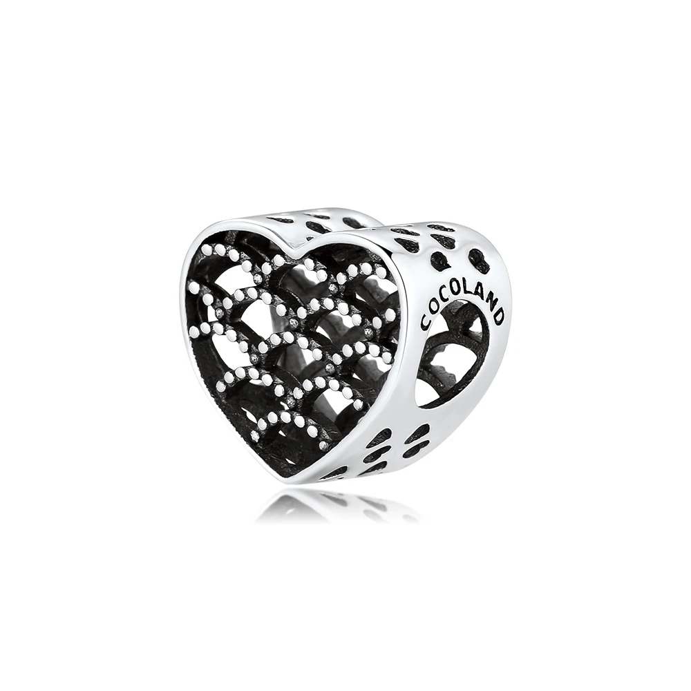 Подходит для браслетов Pandora Charms ажурные бусины в форме сердца 925 пробы-серебро-ювелирные изделия