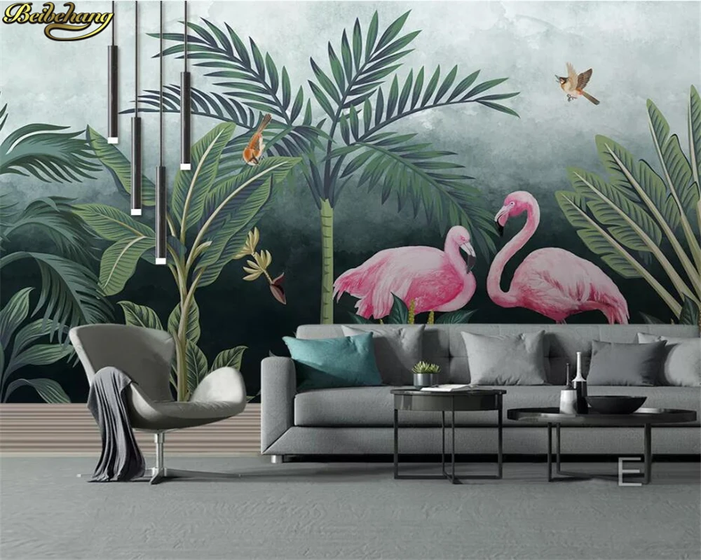 beibehang Custom 3d wallpaper murals medieval hand-painted tropical rainforest flowers and birds background wall papel de parede