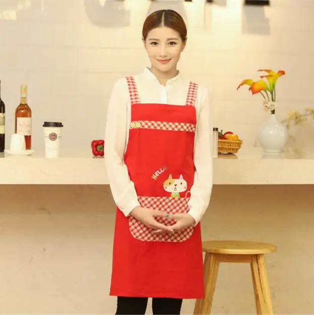 Classic Style Cute Tea Shop Kindergarten Apron Women Adult Work Wear Gown Cotton Overall Aprons Logo Print