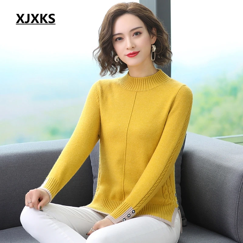 XJXKS Autumn Winter 2020 Turtleneck Sweater Women Korean Style Elastic Pullover Jumper Top Knitted Pull Femme | Женская одежда