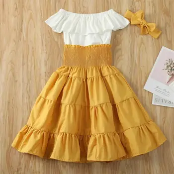 

Emmababy Fashion Kid Baby Girl Off Shoulder Ruffles Top High Waist Skirt Headband 3pcs Summer Outfit Set Clothes