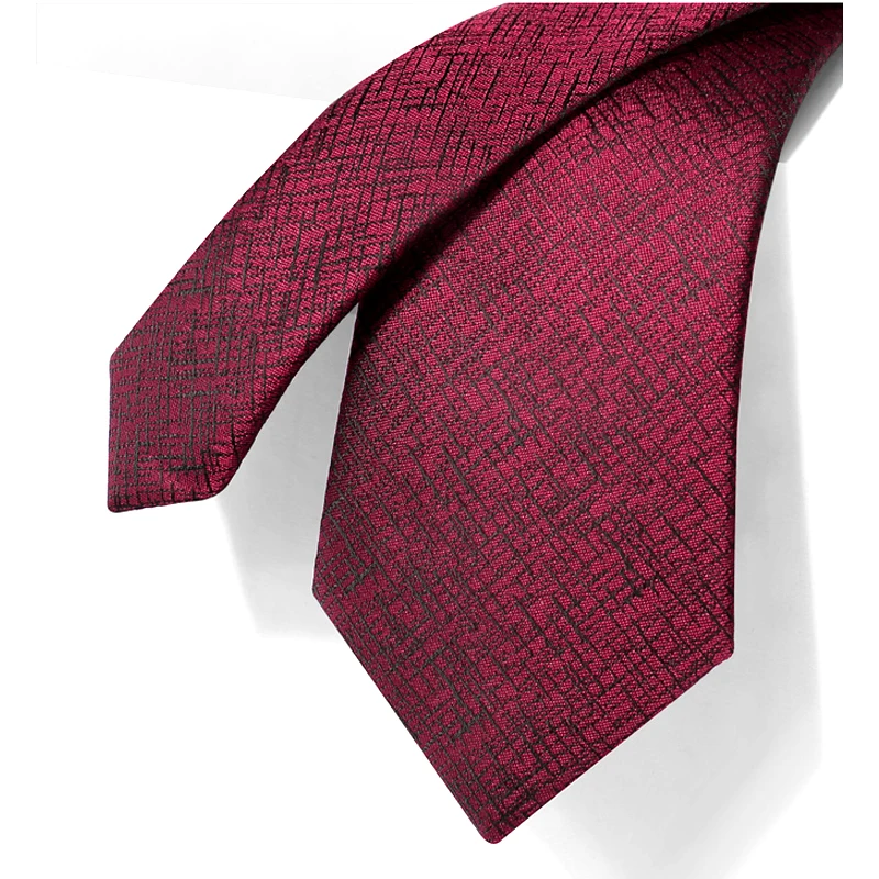 

High Quality Luxury Dark Red Tie For Men Brand Design 7 CM Wedding Business Dress Suit Silk Polyester Male Necktie With Gift Box