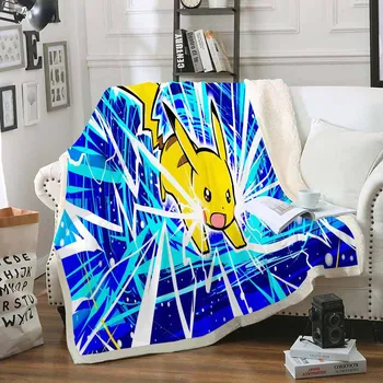 

Kids Anime Pikachu 3D Blanket Fleece Cartoon Art Print Children Warm Bed Throw Blanket newborn bayby Blanket style 02