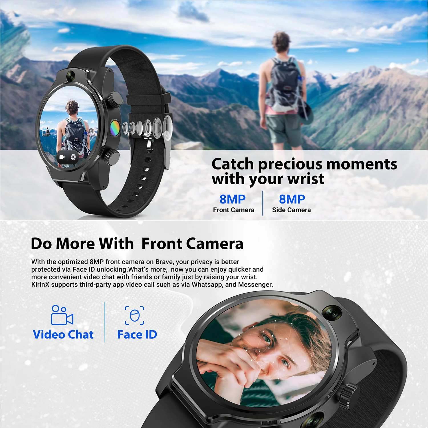 Rogbid Brave 4G LTE Smart Watch Front/Side Camera