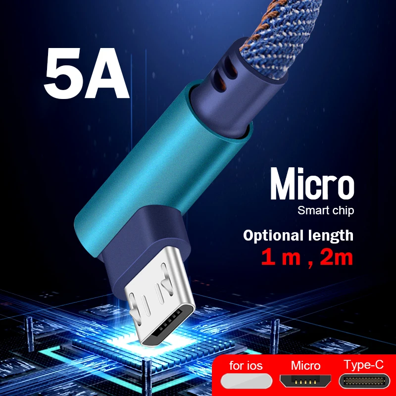 USB кабель для быстрой зарядки и передачи данных для ios 1 м USB кабель для зарядки и передачи данных type-C Micro USB Мобильный телефон 5A Android супер зарядное устройство