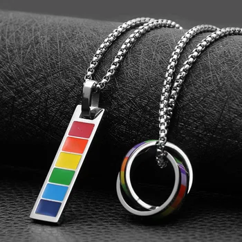 

Rainbow Double Circle Gay Necklaces Pendant Stainless Steel Lesbian Pride Chocker Collar Fashion Jewelry Party Gift wholesale