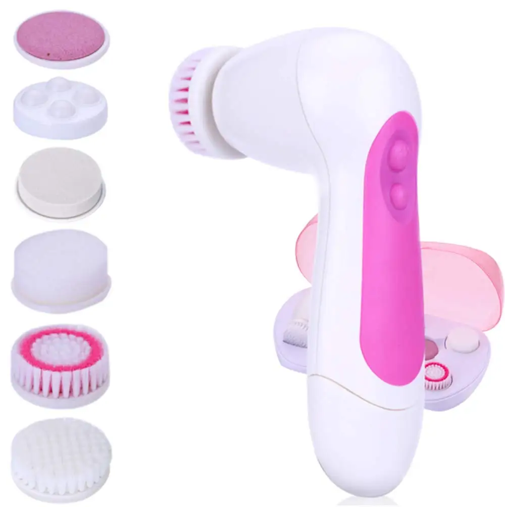 6 in 1 360 Rotating Face & Body Cleansing Brush,2 Speeds Cleaner Machine Shower Back Spin Brush  Skin Care Tools With Carry Case 6 in 1 full relax tone spin body massager 3d electric full body slimming massager roller cellulite massaging smarter device new