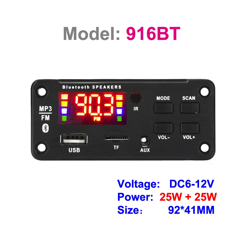 2*25W Bluetoot-Compaticle Class D Stereo Audio Digital Power Amplifier Decoder Board USB AUX Record FM Radio MP3 Player Module 