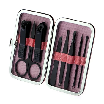 

8Pcs/Set 3 Color Multifunction Nail Clippers Black Manicure Pedicure Set Scissor Tweezer Ear Pick Cuticle Grooming Tools