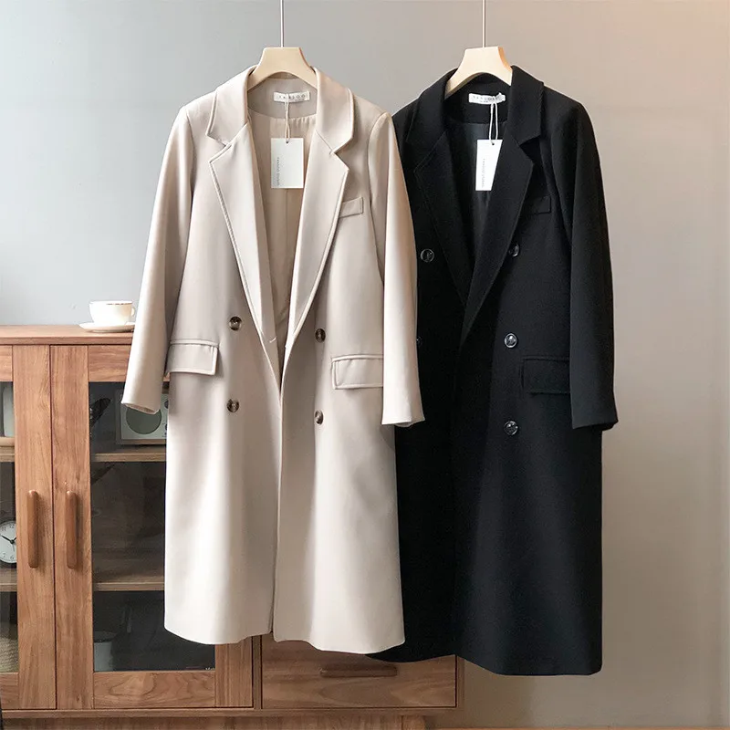 Autumn Women Woolen Coat 2020 Turn Down Collar Double Breasted Long Wool Coat Camel Women Warm Coat Casaco Feminino (18)