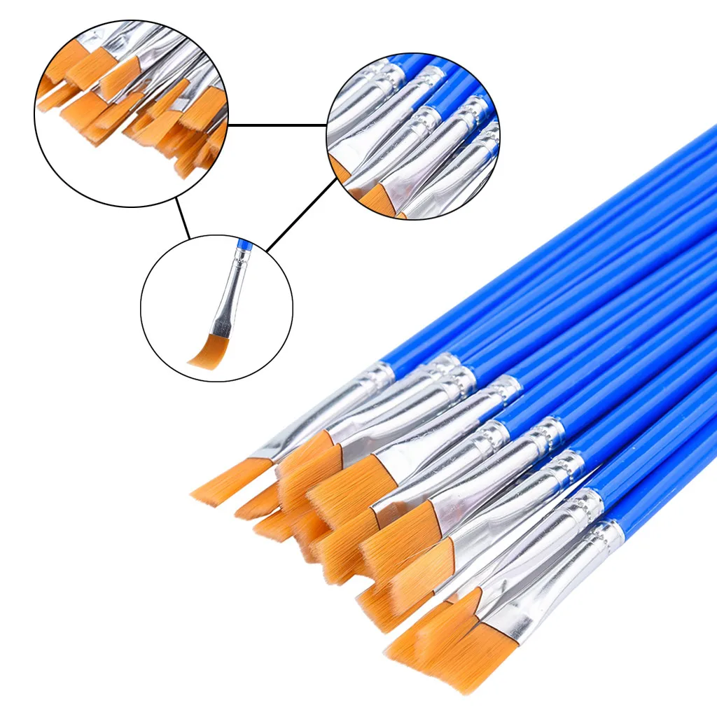 200 шт Плоские кисти для рисования, маленькая кисть, объемная для деталей, краска, пластиковый стержень, нейлоновая ручка для волос с плоской головкой, Детская кисть для взрослых, Z828
