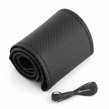 

Car Black 38cm DIY PU Leather Auto Steering Wheel Cover With Needles & Thread More Durable