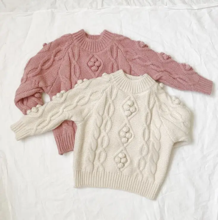 Г., новинка,, вязаный свитер для девочек и мальчиков модный детский пуловер с помпонами на осень и зиму, Свитера для детей от 2 до 7 лет, HH549 - Цвет: Розовый