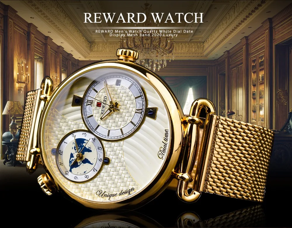 Men Watches 2020 Luxury Top Brand REWARD Gold Watch for Business Quartz Waterproof Wristwatch with Gift Box Montre Homme
