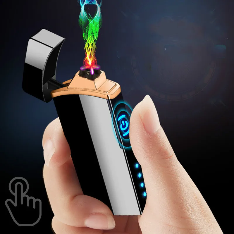 Touch Sensing Lighter Power DisplayUSB Rechargeable Windproof Flameless Electric Lighters Dual Arc Electronic Plasma Cigar Light |