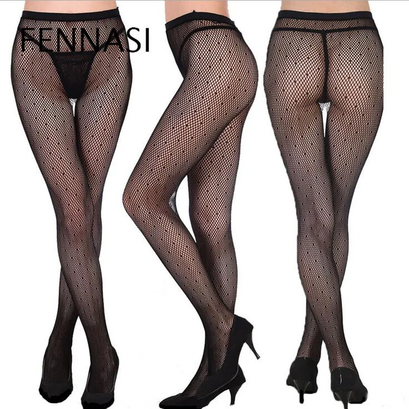 FENNASI, сексуальные женские ажурные колготки, сетчатые колготки в черный горошек, чулки, женские сексуальные колготки размера плюс, Колготки с принтом
