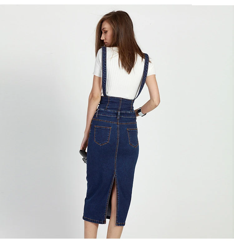 Long Denim Skirt With Straps Women Button Jeans Skirts Plus Size Long High Waist Pencil Skirt Denim Skirts Womens