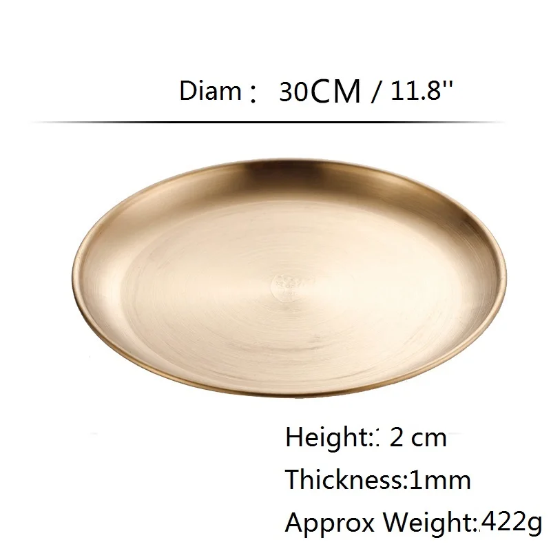 Gold 30cm 11.8inch 4 шт. Рождественская столовая посуда позолоченные круглые блюда диск десертная Фруктовая тарелка из нержавеющей стали посуда для салата хлеб закуски посуда - Цвет: Gold 30cm 11.8inch