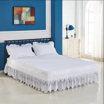 

White Lace Trimmed Elastic Bed Skirt Wrinkle Free Dust Ruffle Twin Queen King Simple and Sweet Bedding For Girl Bed Decoration