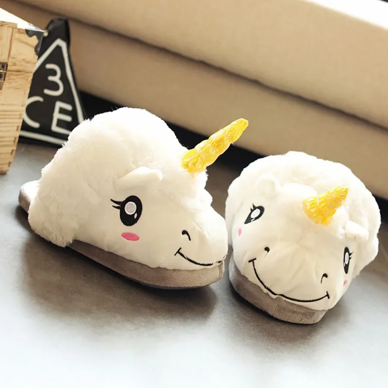 winter Unicorn Slippers Women Plush Home Shoes Soft Cute Warm Cotton Foot Warmer Size Unisex Kids Novelty Indoor Slippers