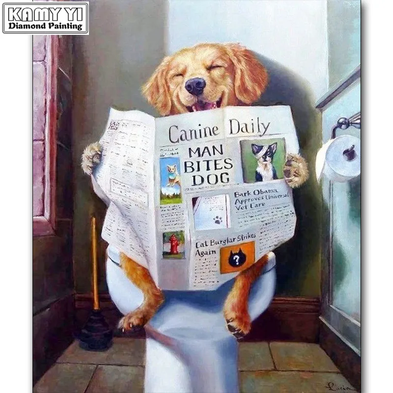 

New Arrival 5D DIY Diamond Embroidery Animals Dog Toilet Full Diamond Painting Cross Stitch Rhinestone Mosaic Restroom Decor Art