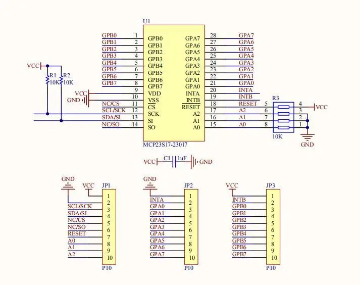 MCP23017 Serial Interface Module IIC I2C SPI Bidirectional 16-Bit IO Expander Pins Serial Interface Module