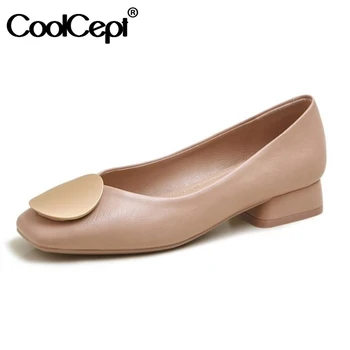 

CoolCept Fancy Women Flat Shoes Stylish Square Toe Button Design Shoes Women Thick Low Heels Slip On Fashion Footwear Size 34-39