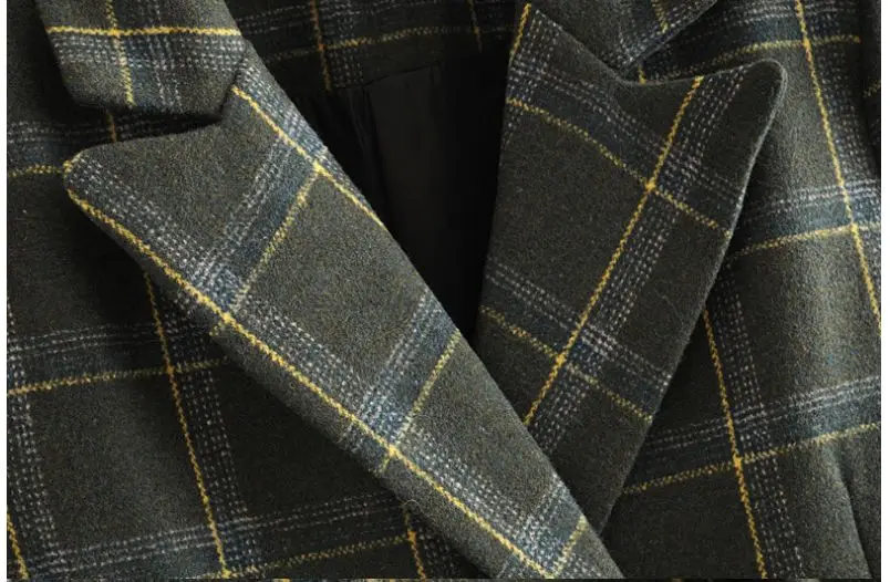 Hcless Женская Осень шерстяной клетчатый двубортный маленький костюм женский повседневный костюм пиджак