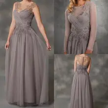 Simple A-Line Mother Of The Bride Dress Gray Chiffon With Jacket Applique Lace Bridal Party Gown Robe De Soirée Mariage 2022