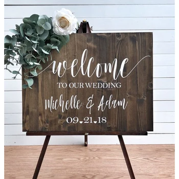 

Personalized Wooden Entrance Welcome Sign With Bride and Groom Name Welcome To Our Wedding Sign Rustic Wedding Party Decor