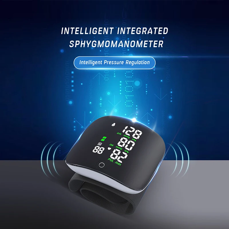 Rechargeable Voice Sphygmomanometer Fully Automatic Digital Heart Rate Wrist Blood Pressure Monitor Smart Touch LCD Screen