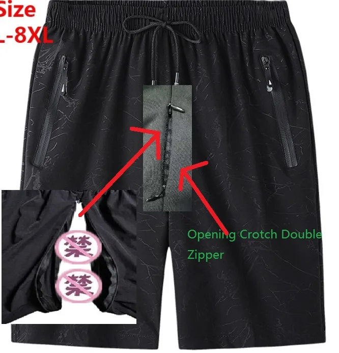 

New spring and summer men's fun open-top zipper casual shorts big size running fitness plus fattening increased sweatpants men