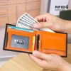 Hot RFID Blocking Carbon Fiber Men's Genuine Leather Wallet With Coin Pocket Slim Purse New Small Money Bag Credit Card Holder 4