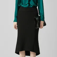 Однотонные черные нерегулярные юбка в виде хвоста русалки Высокая Талия Миди-юбки Для женщин весна женские офисные элегантные рабочие Бизнес одежда из хлопка шикарные