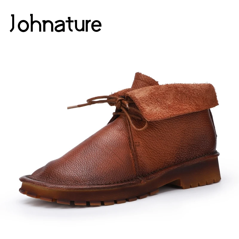 Johnature ботинки из натуральной кожи на платформе в стиле ретро женская обувь