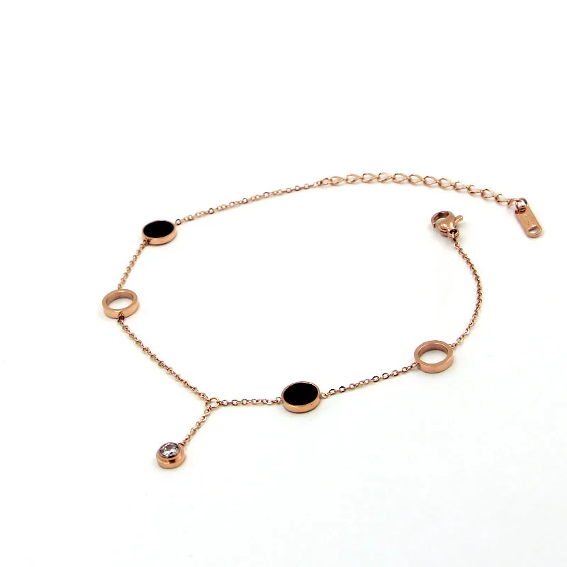 

ZG Black Hollow Round Fashion Stainless Steel Clear Zircon Charm Leg Anklets For Women Ankle Bracelets Foot Chain Dropship