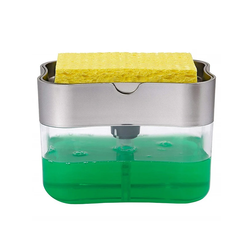 2 in 1 Soap Dispenser Pump with Sponge Manual Press Cleaning Liquid Container Manual Press Soap Organizer Kitchen Clean Tool
