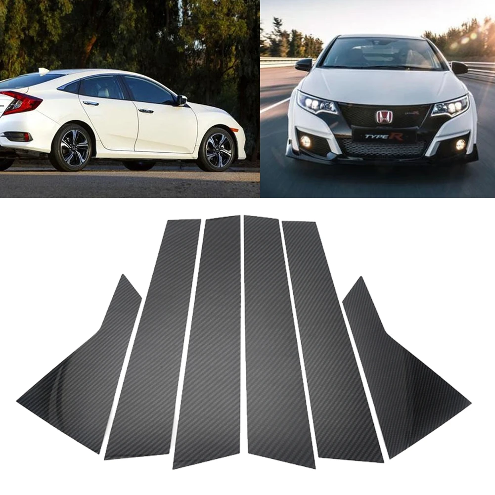 Черные чехлы из углеродного волокна для дверных столбов и окон Honda Civic|Обивка