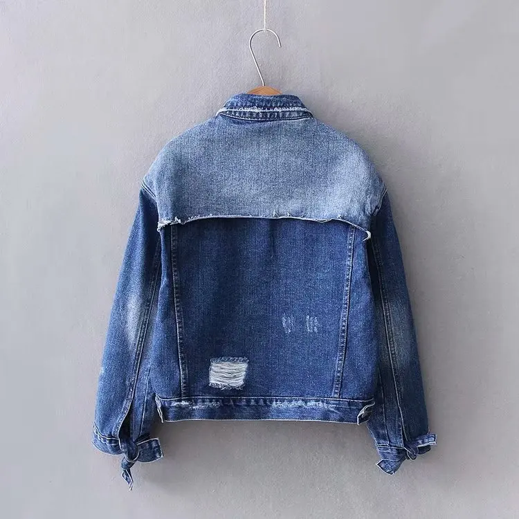 

C4 #2019 Spring New Style Western Style Cuff Lace-up with Holes Casual Versatile Jeans Coat