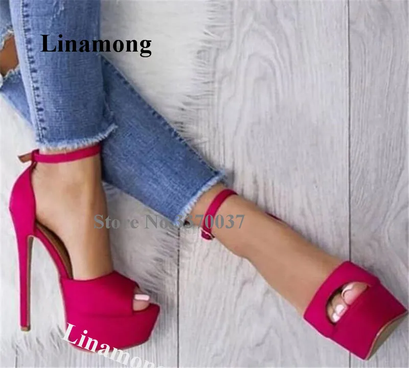 

Linamong Fashion Peep Toe Suede Leather High Platform Stiletto Heel Sandals Pink Red High Heel Sandals Club Dress Shoes