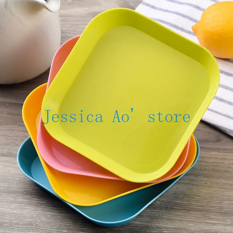 4pcs 15cm Deep Snack Plates Square Plastic Trays Anti-shock Brief Fruit Tray  Living Room Candy Dishes Set Dry Food Plate