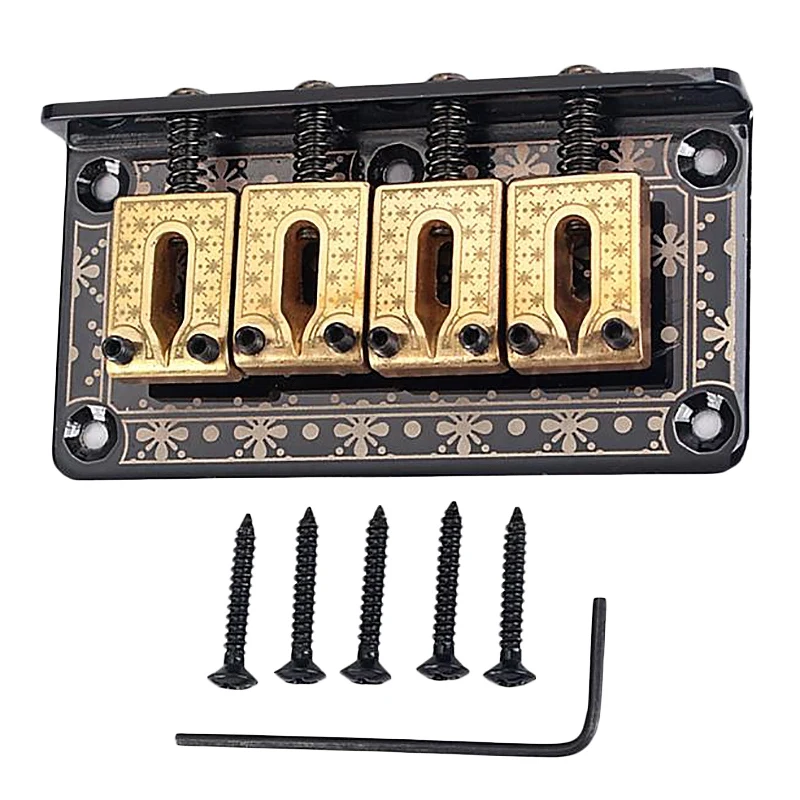 4 String Bridge Hard-Tail Fixed with Screws and Wrench Tailpiece Bridge Set for 4 String Cigar Box Guitar Bass Ukulele Parts