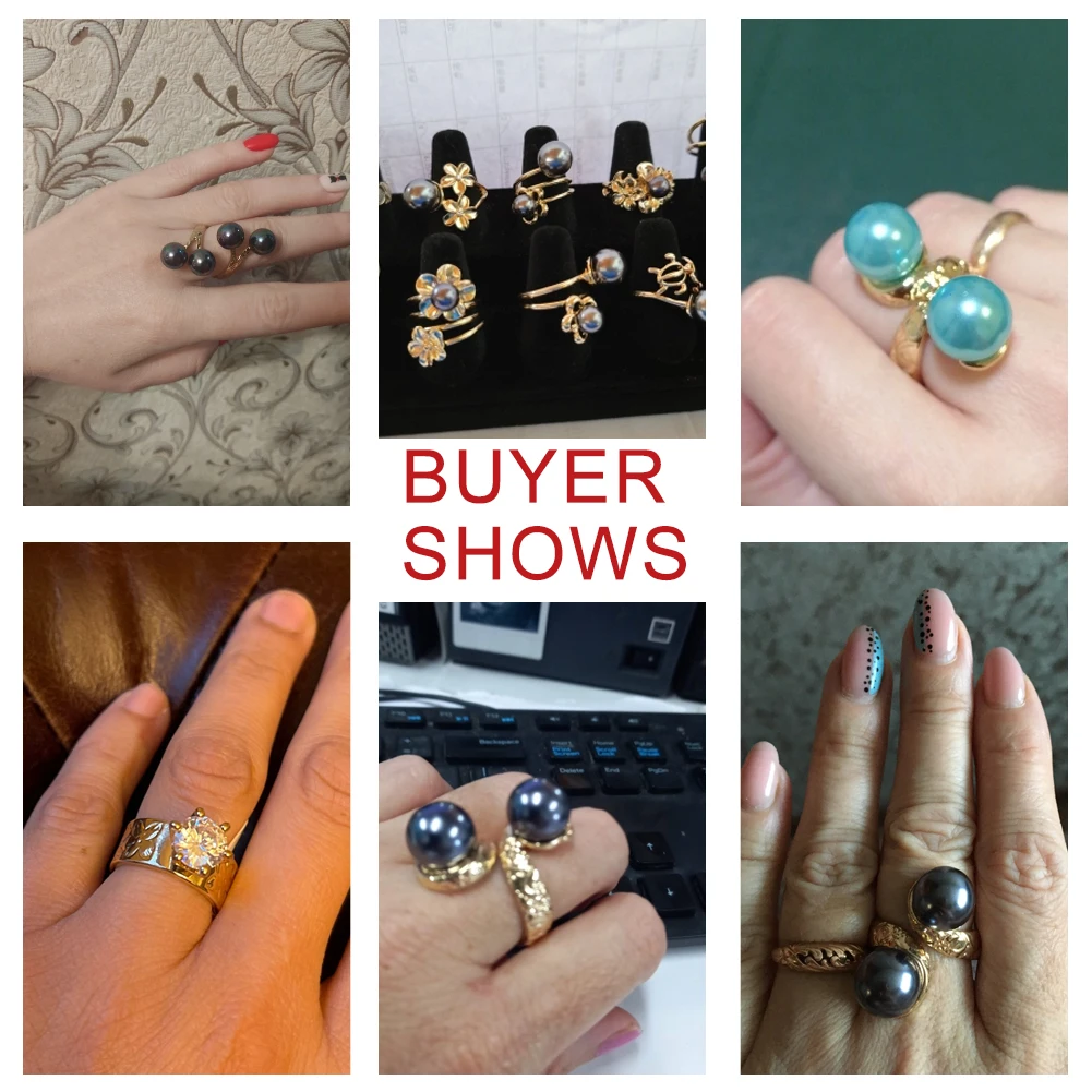 Finger Ring Women Black Pearl Hawaiian Frangipani Heart Turtle with Pearls